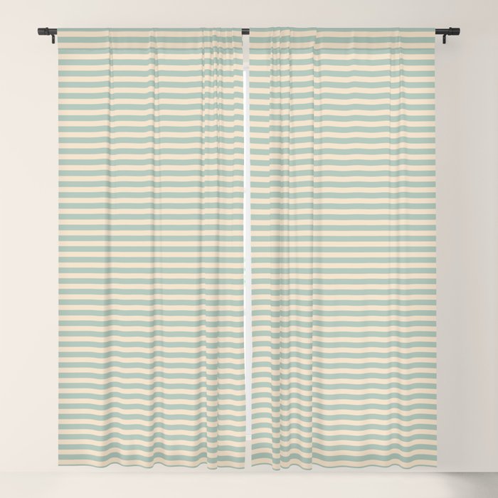 Ultra Fine Stripes Light Celadon Blue Green and Cream Horizontal Pattern Window Curtain Gallery Image 5
