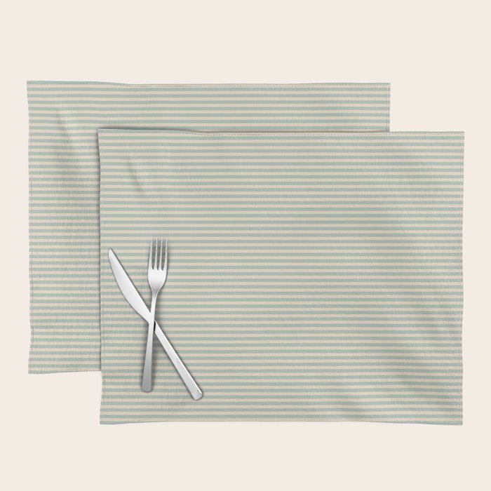 Ultra Fine Stripes Light Celadon Blue Green and Cream Horizontal Pattern Placemat Gallery Image 1