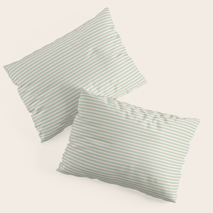 Ultra Fine Stripes Light Celadon Blue Green and Cream Horizontal Pattern Pillow Sham Gallery Image 1