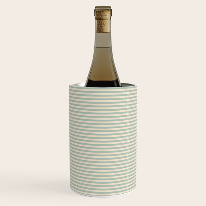 Ultra Fine Stripes Light Celadon Blue Green and Cream Horizontal Pattern Wine Chiller Gallery Image 3