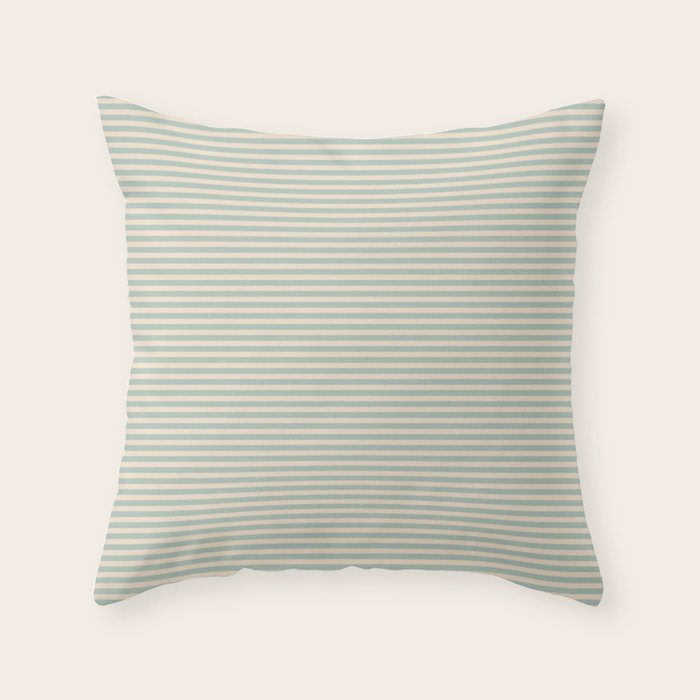Ultra Fine Stripes Light Celadon Blue Green and Cream Horizontal Pattern Throw Pillow Gallery Image 1