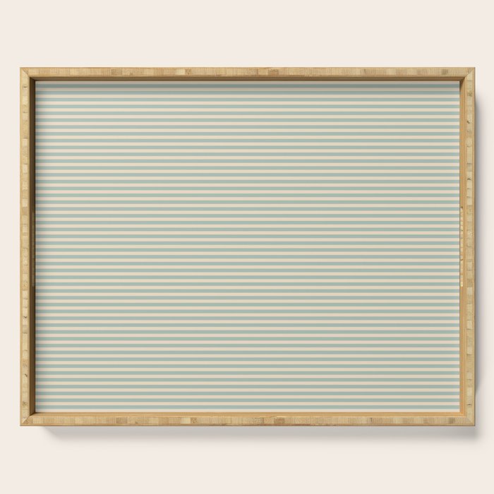 Ultra Fine Stripes Light Celadon Blue Green and Cream Horizontal Pattern Serving Tray Gallery Image 1