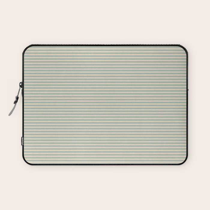 Ultra Fine Stripes Light Celadon Blue Green and Cream Horizontal Pattern Laptop Sleeve Gallery Image 1