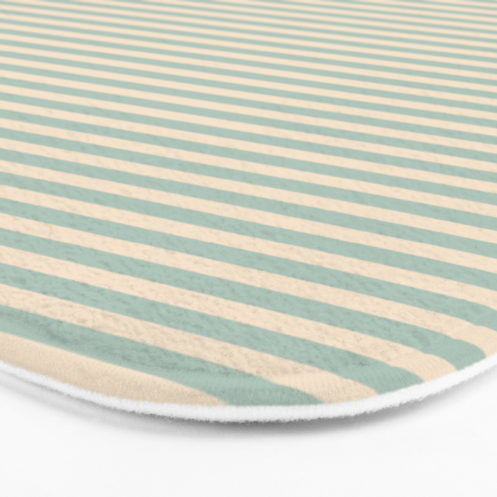 Ultra Fine Stripes Light Celadon Blue Green and Cream Horizontal Pattern Bath Mat Gallery Image 3