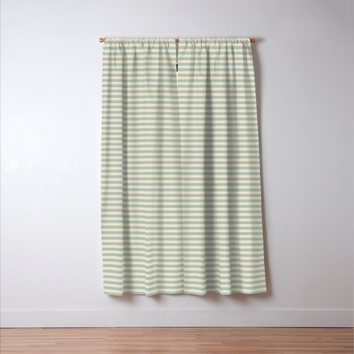 Ultra Fine Stripes Light Celadon Blue Green and Cream Horizontal Pattern Window Curtain Gallery Image 3