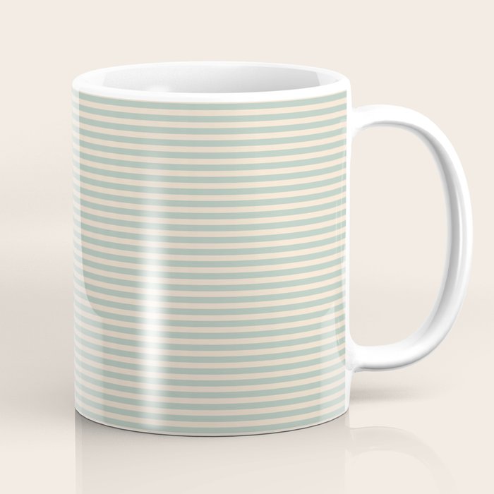 Ultra Fine Stripes Light Celadon Blue Green and Cream Horizontal Pattern Coffee Mug Gallery Image 1
