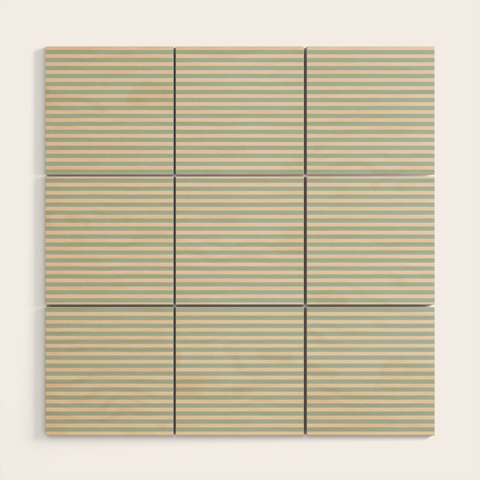 Ultra Fine Stripes Light Celadon Blue Green and Cream Horizontal Pattern Wood Wall Art Gallery Image 1