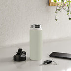 Ultra Fine Stripes Light Celadon Blue Green and Cream Horizontal Pattern Water Bottle Gallery Image 4