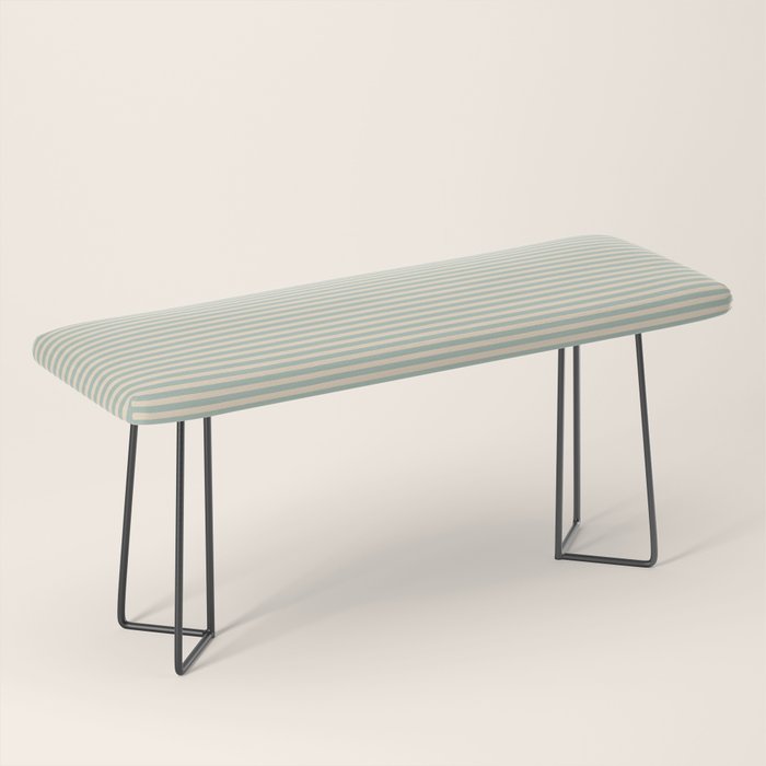 Ultra Fine Stripes Light Celadon Blue Green and Cream Horizontal Pattern Bench Gallery Image 1