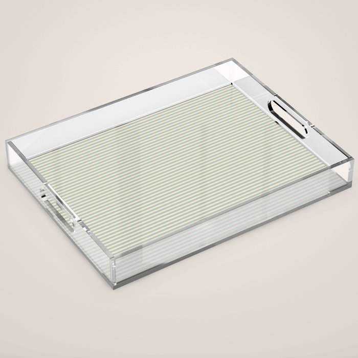 Ultra Fine Stripes Light Celadon Blue Green and Cream Horizontal Pattern Acrylic Tray Gallery Image 1