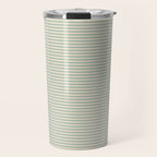 Ultra Fine Stripes Light Celadon Blue Green and Cream Horizontal Pattern Travel Mug Gallery Image 1