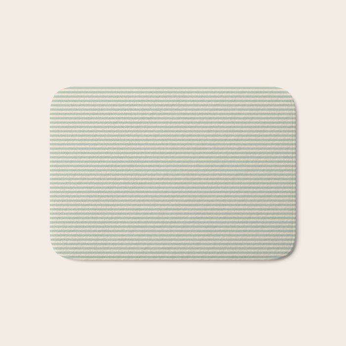 Ultra Fine Stripes Light Celadon Blue Green and Cream Horizontal Pattern Bath Mat Gallery Image 1