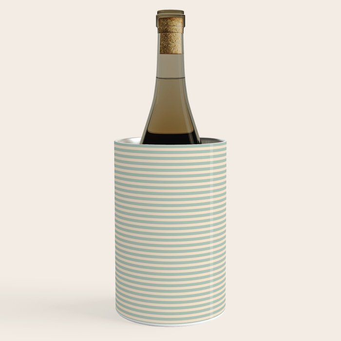 Ultra Fine Stripes Light Celadon Blue Green and Cream Horizontal Pattern Wine Chiller Gallery Image 2