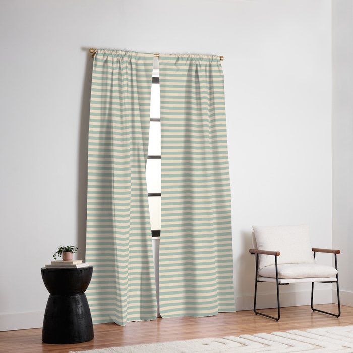Ultra Fine Stripes Light Celadon Blue Green and Cream Horizontal Pattern Window Curtain Gallery Image 2