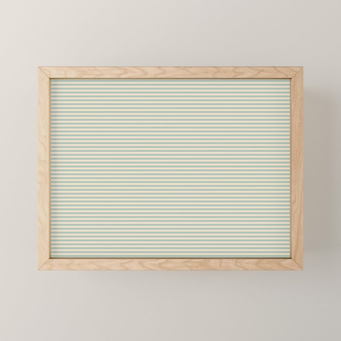 Ultra Fine Stripes Light Celadon Blue Green and Cream Horizontal Pattern Mini Art Print Gallery Image 1