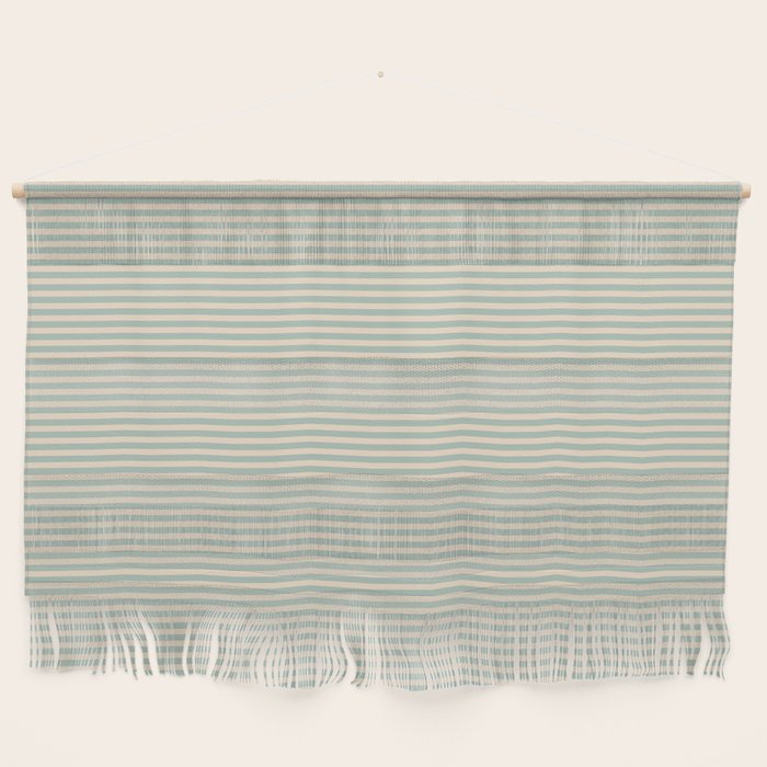 Ultra Fine Stripes Light Celadon Blue Green and Cream Horizontal Pattern Wall Hanging Gallery Image 1