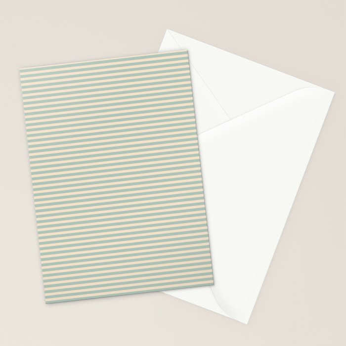 Ultra Fine Stripes Light Celadon Blue Green and Cream Horizontal Pattern Stationery Card Gallery Image 2