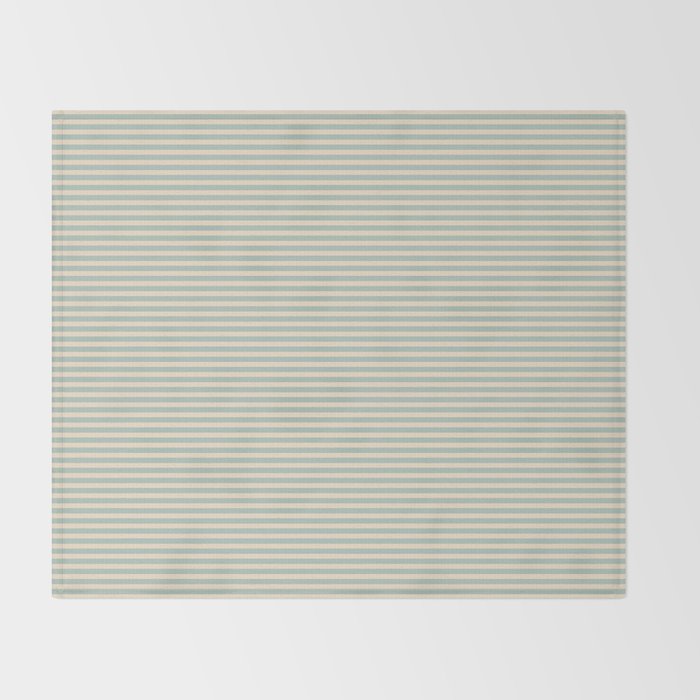 Ultra Fine Stripes Light Celadon Blue Green and Cream Horizontal Pattern Throw Blanket Gallery Image 2