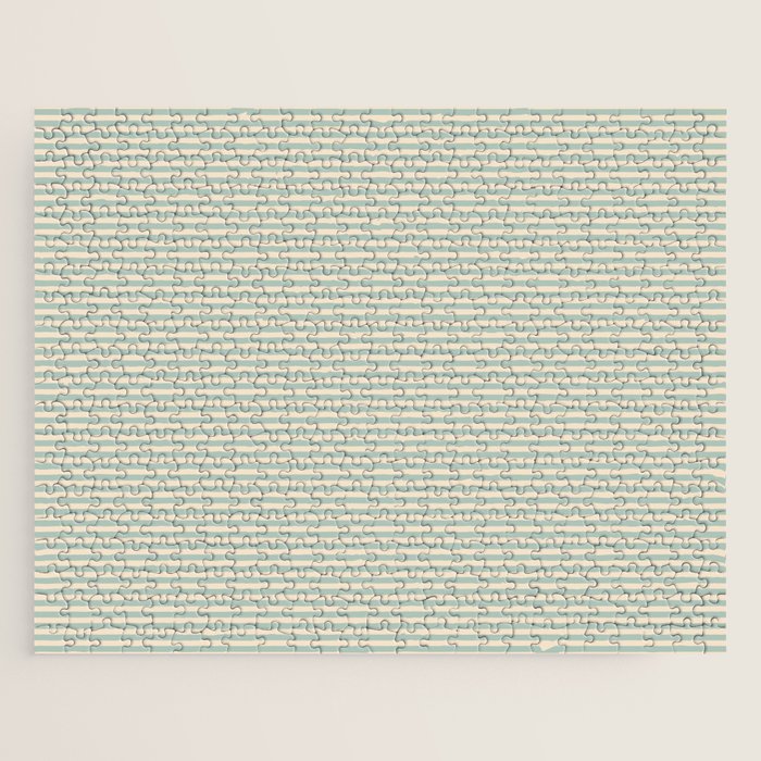 Ultra Fine Stripes Light Celadon Blue Green and Cream Horizontal Pattern Jigsaw Puzzle Gallery Image 1
