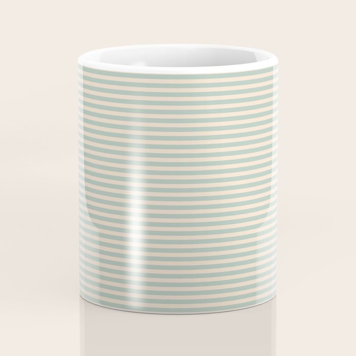 Ultra Fine Stripes Light Celadon Blue Green and Cream Horizontal Pattern Coffee Mug Gallery Image 4