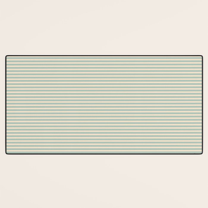 Ultra Fine Stripes Light Celadon Blue Green and Cream Horizontal Pattern Desk Mat Gallery Image 3