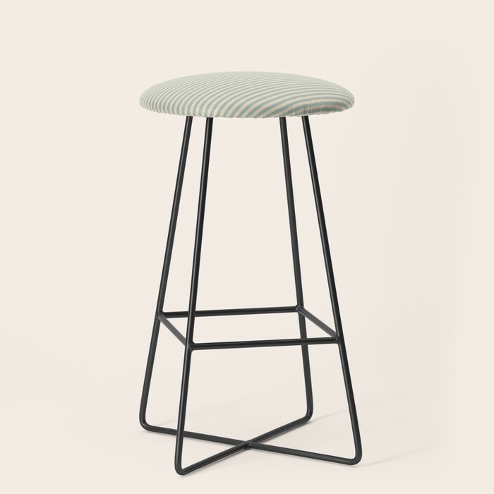 Ultra Fine Stripes Light Celadon Blue Green and Cream Horizontal Pattern Stool Gallery Image 1
