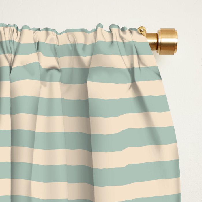 Ultra Fine Stripes Light Celadon Blue Green and Cream Horizontal Pattern Window Curtain Gallery Image 2