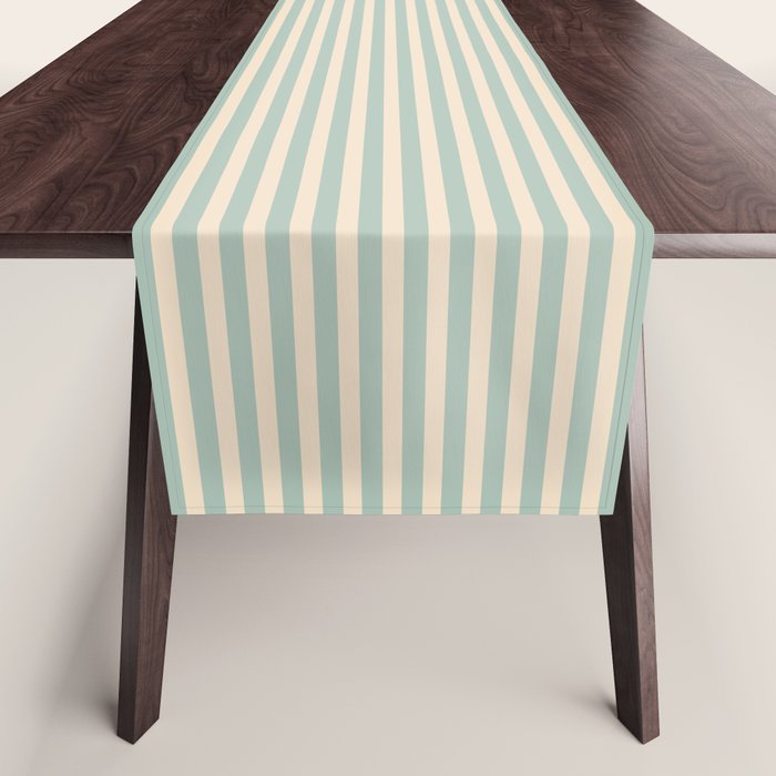 Ultra Fine Stripes Light Celadon Blue Green and Cream Horizontal Pattern Table Runner Gallery Image 1