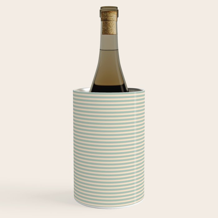 Ultra Fine Stripes Light Celadon Blue Green and Cream Horizontal Pattern Wine Chiller Gallery Image 1
