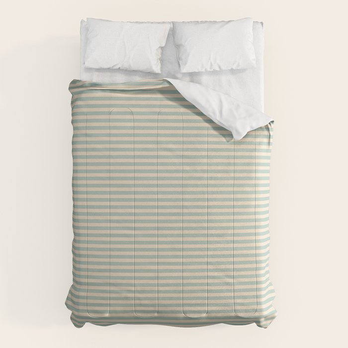 Ultra Fine Stripes Light Celadon Blue Green and Cream Horizontal Pattern Comforter Gallery Image 1