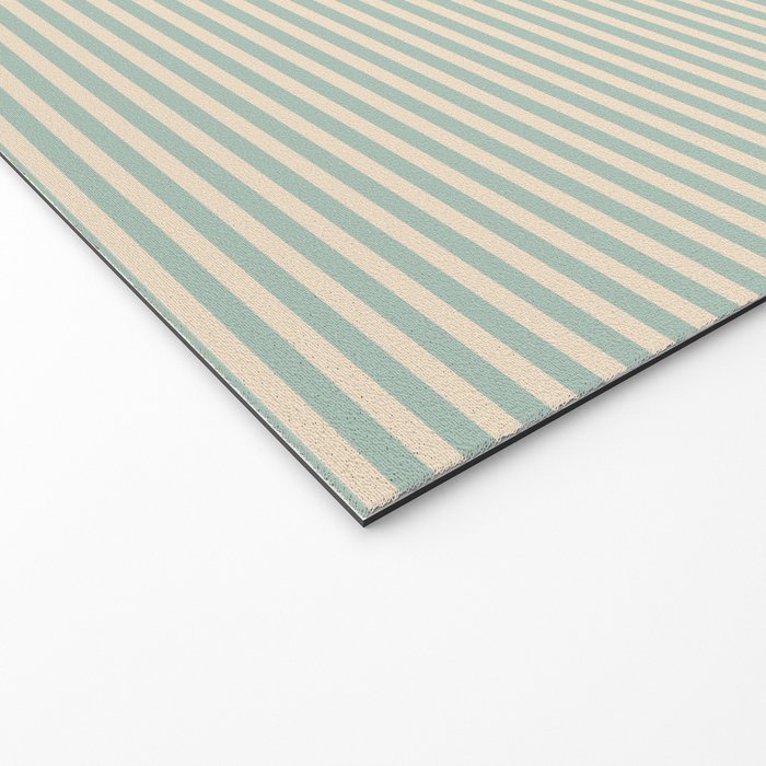 Ultra Fine Stripes Light Celadon Blue Green and Cream Horizontal Pattern Welcome Mat Gallery Image 2