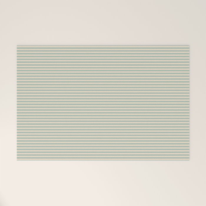 Ultra Fine Stripes Light Celadon Blue Green and Cream Horizontal Pattern Welcome Mat Gallery Image 1