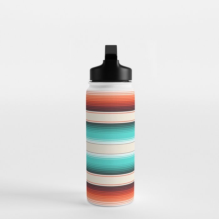 Navajo White, Turquoise and Burnt Orange Southwest Serape Blanket Stripes Water Bottle Gallery Image 3