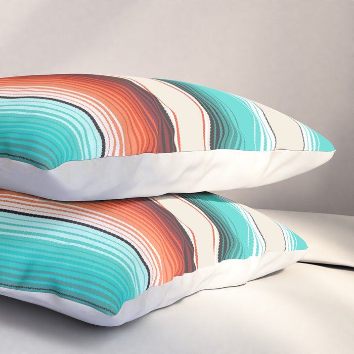 Navajo White, Turquoise and Burnt Orange Southwest Serape Blanket Stripes Pillow Sham Gallery Image 3