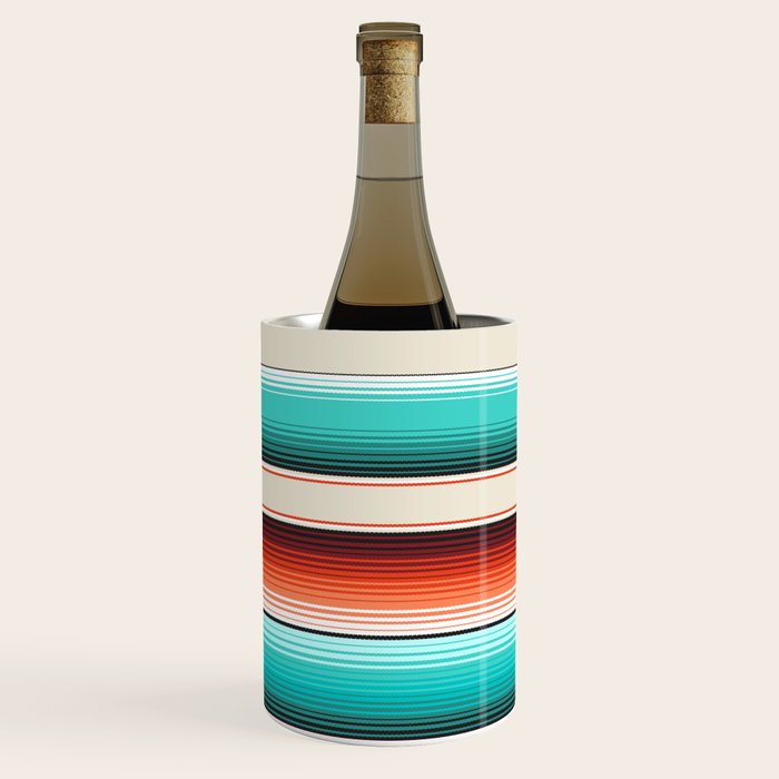 Navajo White, Turquoise and Burnt Orange Southwest Serape Blanket Stripes Wine Chiller Gallery Image 3