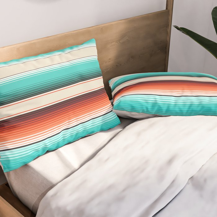 Navajo White, Turquoise and Burnt Orange Southwest Serape Blanket Stripes Pillow Sham Gallery Image 2