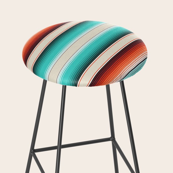 Navajo White, Turquoise and Burnt Orange Southwest Serape Blanket Stripes Stool Gallery Image 2