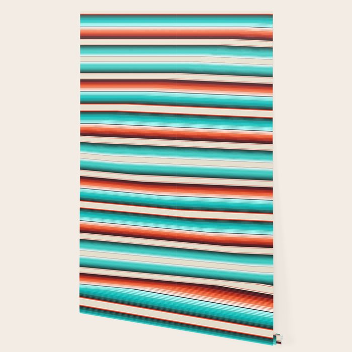 Navajo White, Turquoise and Burnt Orange Southwest Serape Blanket Stripes Wallpaper Gallery Image 2