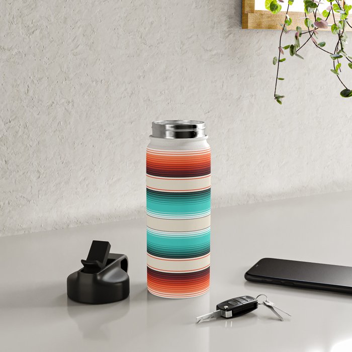 Navajo White, Turquoise and Burnt Orange Southwest Serape Blanket Stripes Water Bottle Gallery Image 4