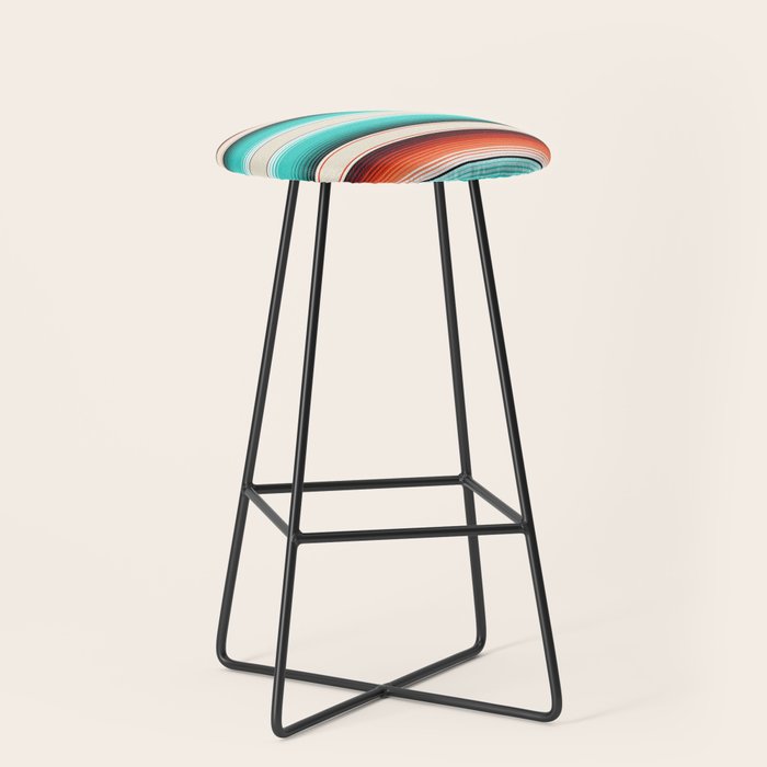 Navajo White, Turquoise and Burnt Orange Southwest Serape Blanket Stripes Stool Gallery Image 1