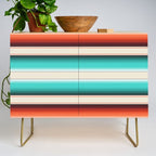 Navajo White, Turquoise and Burnt Orange Southwest Serape Blanket Stripes Credenza Gallery Image 1