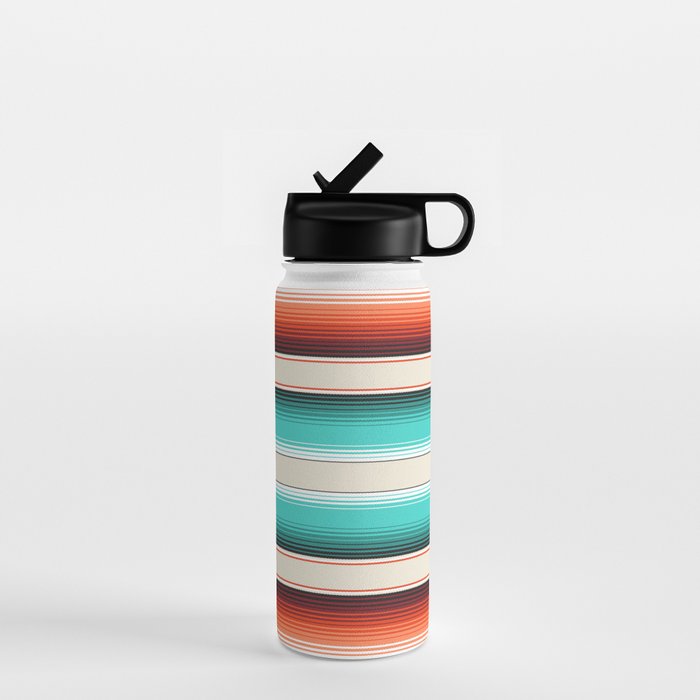 Navajo White, Turquoise and Burnt Orange Southwest Serape Blanket Stripes Water Bottle Gallery Image 1