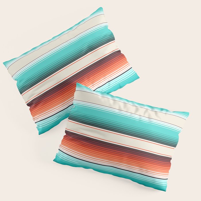 Navajo White, Turquoise and Burnt Orange Southwest Serape Blanket Stripes Pillow Sham Gallery Image 1