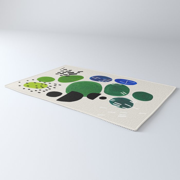 Fun Abstract Minimalist Mid Century Modern Colorful Shapes Lime Green Blue Watercolor Bubbles Rug Gallery Image 3