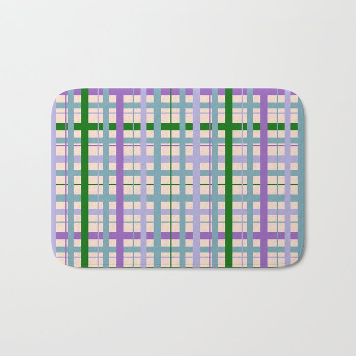 Gingham - Very Peri, Green, turquoise  Bath Mat Gallery Image 1
