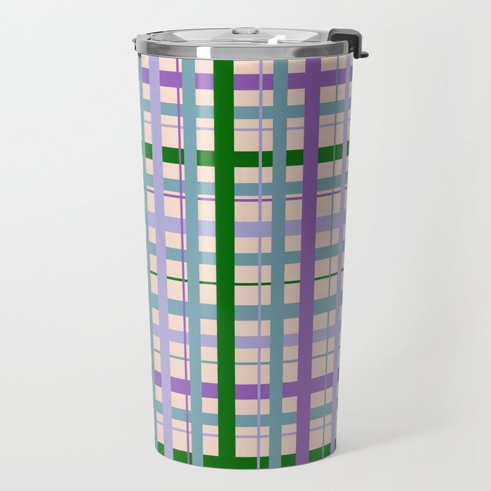 Gingham - Very Peri, Green, turquoise  Travel Mug Gallery Image 2