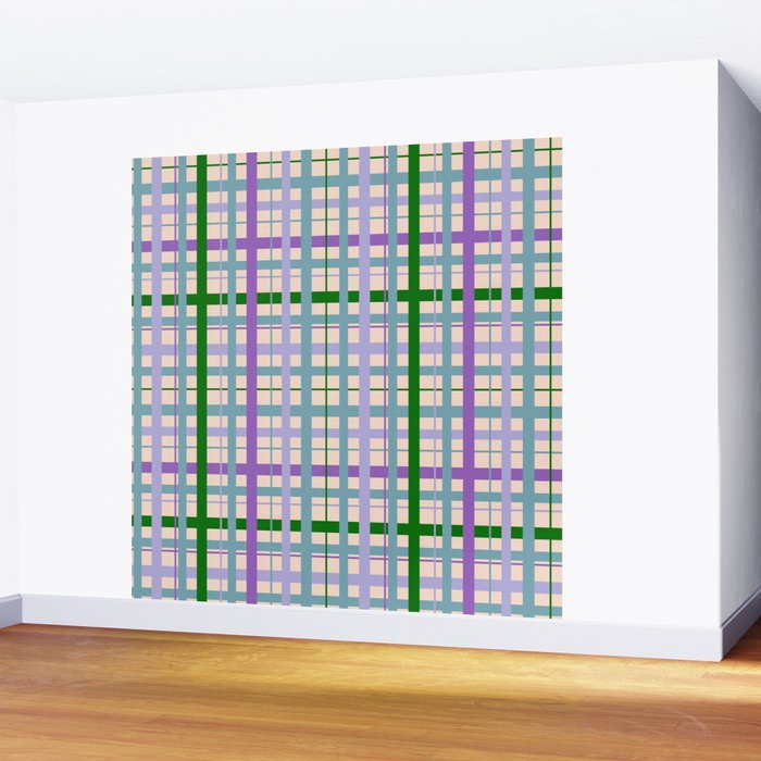 Gingham - Very Peri, Green, turquoise  Wall Mural Gallery Image 2