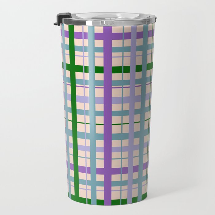 Gingham - Very Peri, Green, turquoise  Travel Mug Gallery Image 3