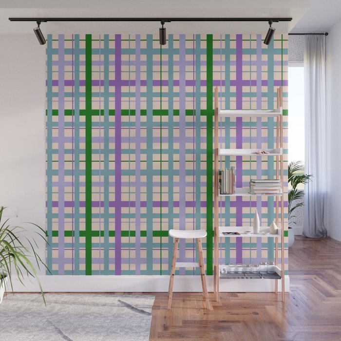 Gingham - Very Peri, Green, turquoise  Wall Mural Gallery Image 1