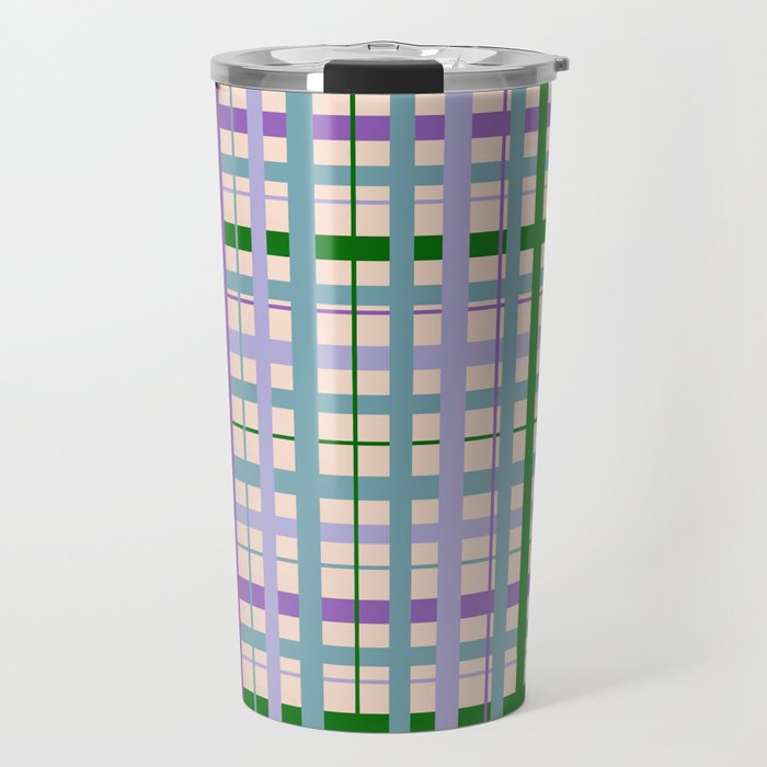 Gingham - Very Peri, Green, turquoise  Travel Mug Gallery Image 1